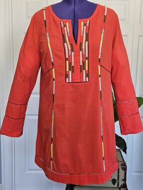 PRANA Lehala Bohemian 100% Organic Cotton Embroidered Tunic/Top Coral Size XL
